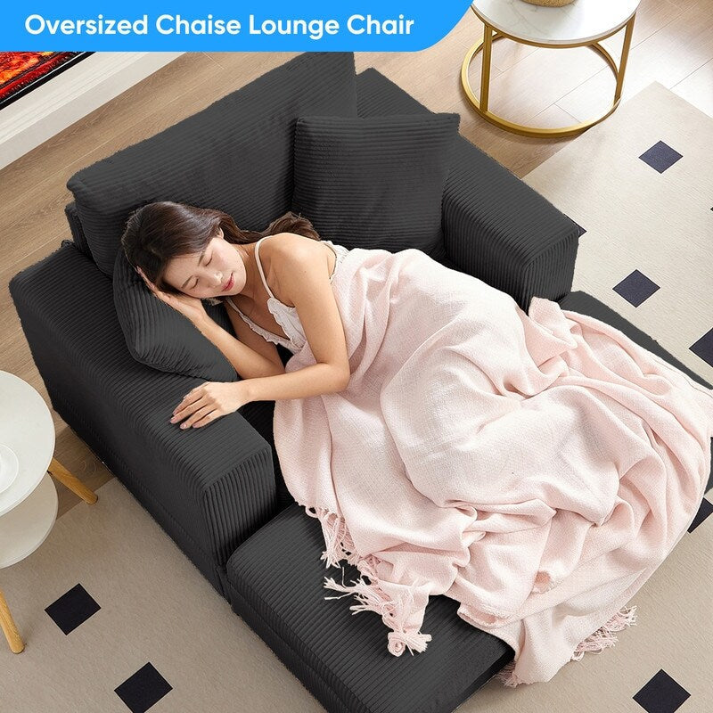 Canapé-lit confortable en velours côtelé Mixoy avec siège profond et pouf de rangement, canapé-lit 1 place/causeuse rembourré