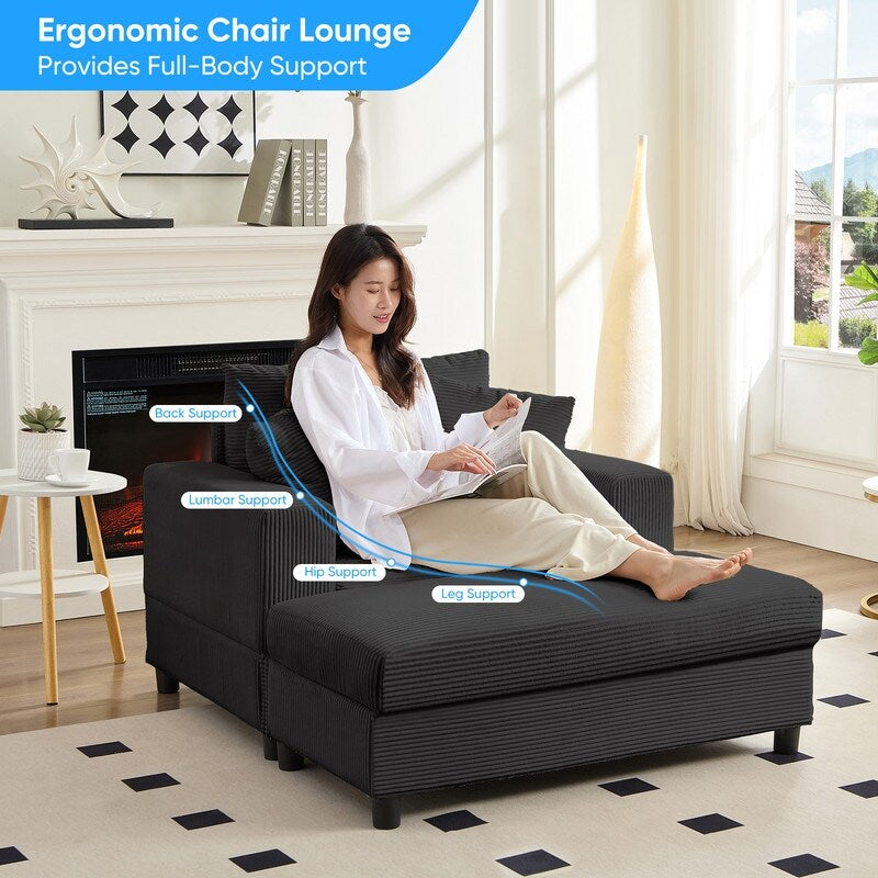 Canapé-lit confortable en velours côtelé Mixoy avec siège profond et pouf de rangement, canapé-lit 1 place/causeuse rembourré