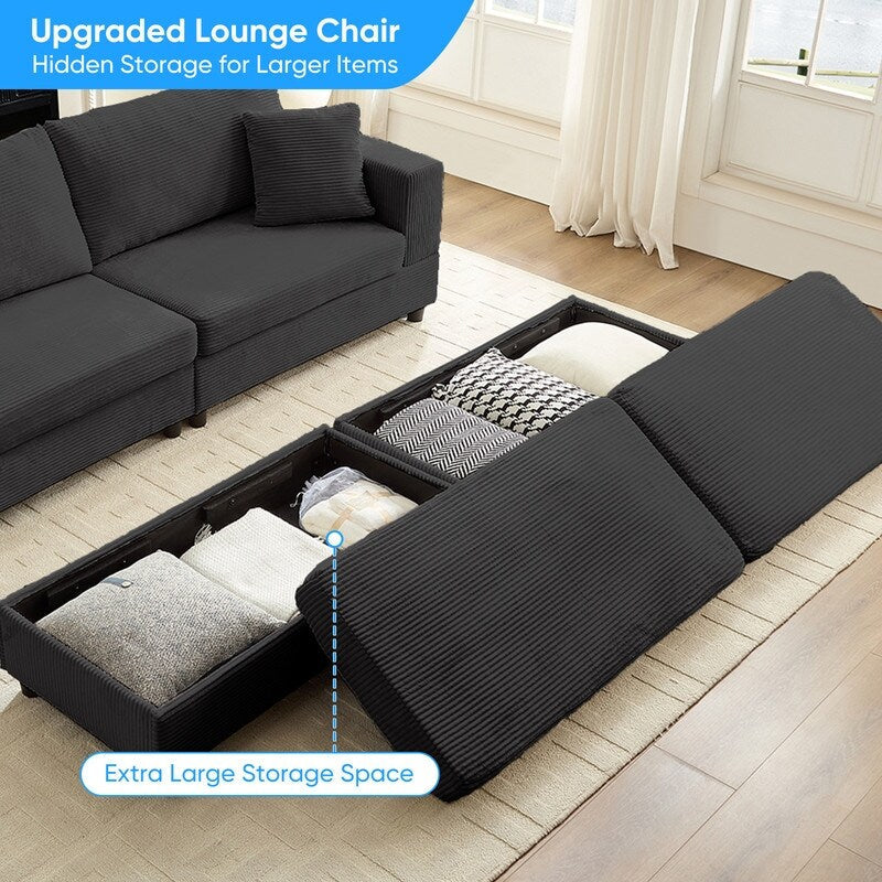 Canapé-lit confortable en velours côtelé Mixoy avec siège profond et pouf de rangement, canapé-lit 1 place/causeuse rembourré