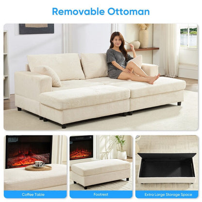 Canapé-lit confortable en velours côtelé Mixoy avec siège profond et pouf de rangement, canapé-lit 1 place/causeuse rembourré