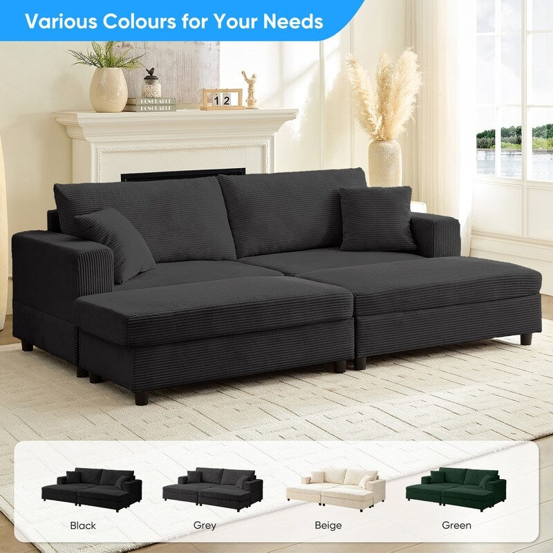 Canapé-lit confortable en velours côtelé Mixoy avec siège profond et pouf de rangement, canapé-lit 1 place/causeuse rembourré