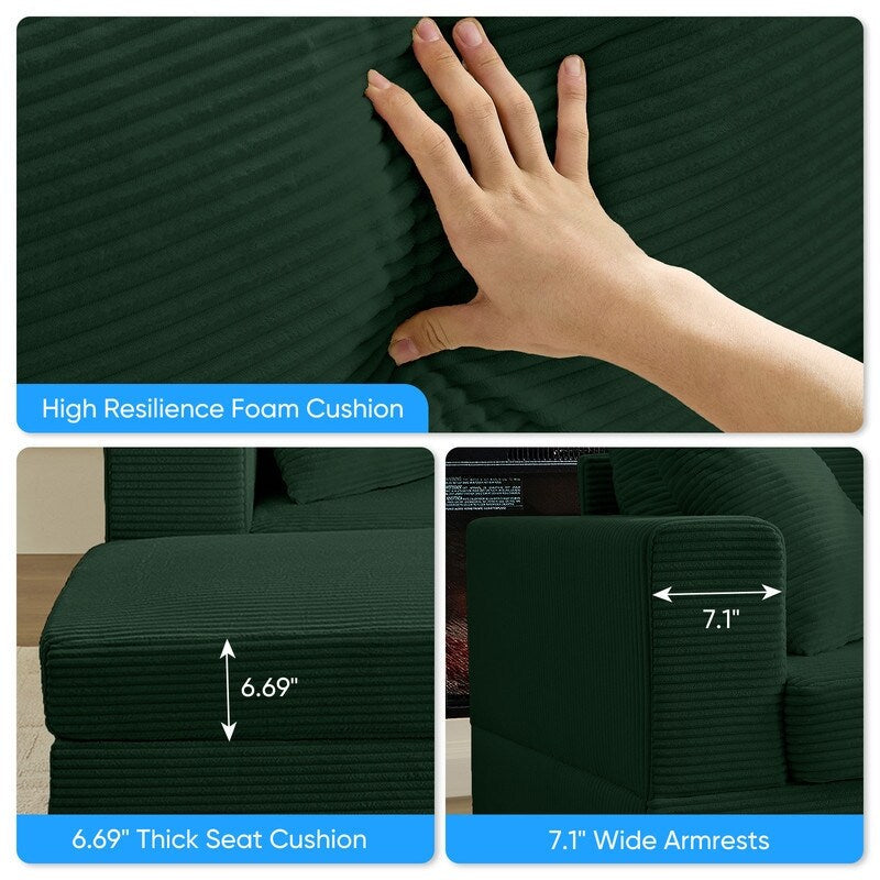 Canapé-lit confortable en velours côtelé Mixoy avec siège profond et pouf de rangement, canapé-lit 1 place/causeuse rembourré