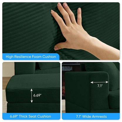 Canapé-lit confortable en velours côtelé Mixoy avec siège profond et pouf de rangement, canapé-lit 1 place/causeuse rembourré