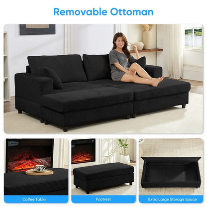 Canapé-lit confortable en velours côtelé Mixoy avec siège profond et pouf de rangement, canapé-lit 1 place/causeuse rembourré