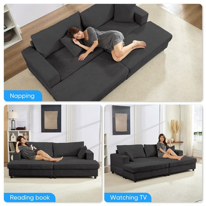 Canapé-lit confortable en velours côtelé Mixoy avec siège profond et pouf de rangement, canapé-lit 1 place/causeuse rembourré