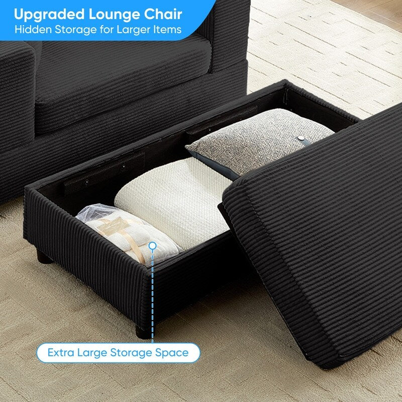 Canapé-lit confortable en velours côtelé Mixoy avec siège profond et pouf de rangement, canapé-lit 1 place/causeuse rembourré