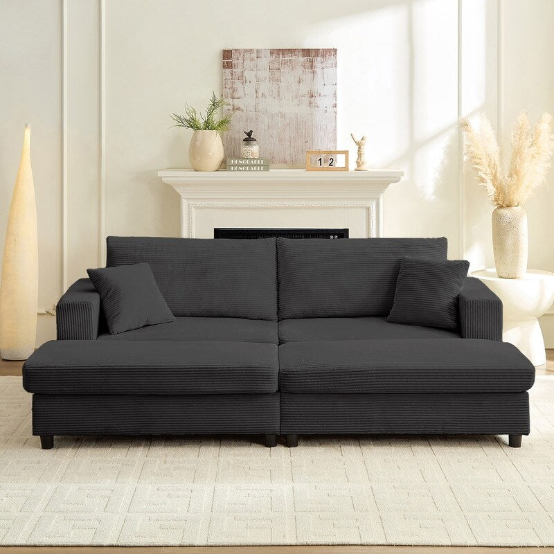 Canapé-lit confortable en velours côtelé Mixoy avec siège profond et pouf de rangement, canapé-lit 1 place/causeuse rembourré