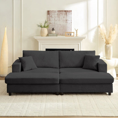 Canapé-lit confortable en velours côtelé Mixoy avec siège profond et pouf de rangement, canapé-lit 1 place/causeuse rembourré