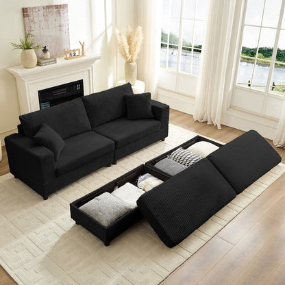 Canapé-lit confortable en velours côtelé Mixoy avec siège profond et pouf de rangement, canapé-lit 1 place/causeuse rembourré