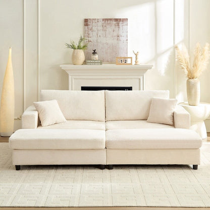 Canapé-lit confortable en velours côtelé Mixoy avec siège profond et pouf de rangement, canapé-lit 1 place/causeuse rembourré