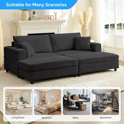 Canapé-lit confortable en velours côtelé Mixoy avec siège profond et pouf de rangement, canapé-lit 1 place/causeuse rembourré