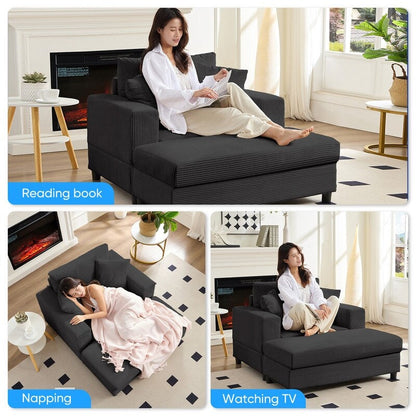 Canapé-lit confortable en velours côtelé Mixoy avec siège profond et pouf de rangement, canapé-lit 1 place/causeuse rembourré