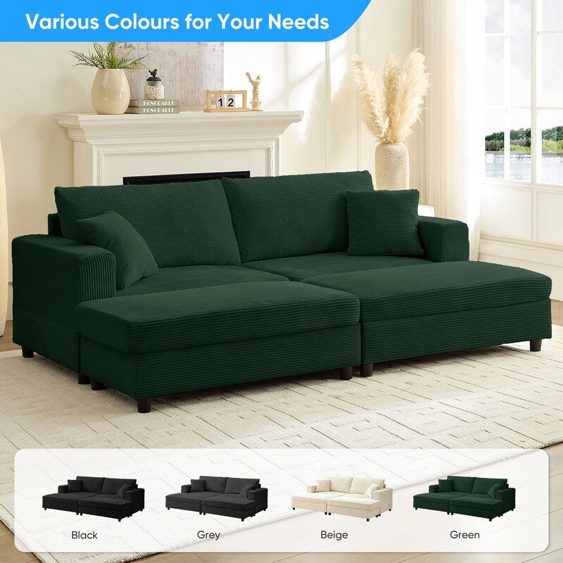 Canapé-lit confortable en velours côtelé Mixoy avec siège profond et pouf de rangement, canapé-lit 1 place/causeuse rembourré