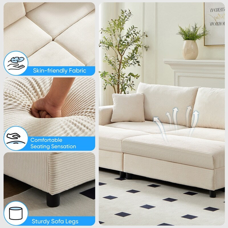 Canapé-lit confortable en velours côtelé Mixoy avec siège profond et pouf de rangement, canapé-lit 1 place/causeuse rembourré