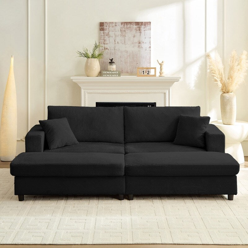 Canapé-lit confortable en velours côtelé Mixoy avec siège profond et pouf de rangement, canapé-lit 1 place/causeuse rembourré