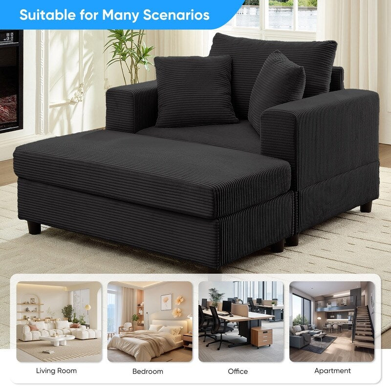 Canapé-lit confortable en velours côtelé Mixoy avec siège profond et pouf de rangement, canapé-lit 1 place/causeuse rembourré