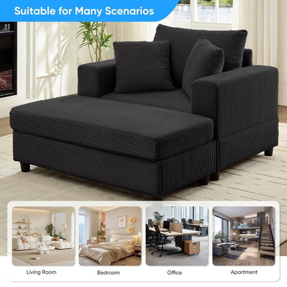 Canapé-lit confortable en velours côtelé Mixoy avec siège profond et pouf de rangement, canapé-lit 1 place/causeuse rembourré