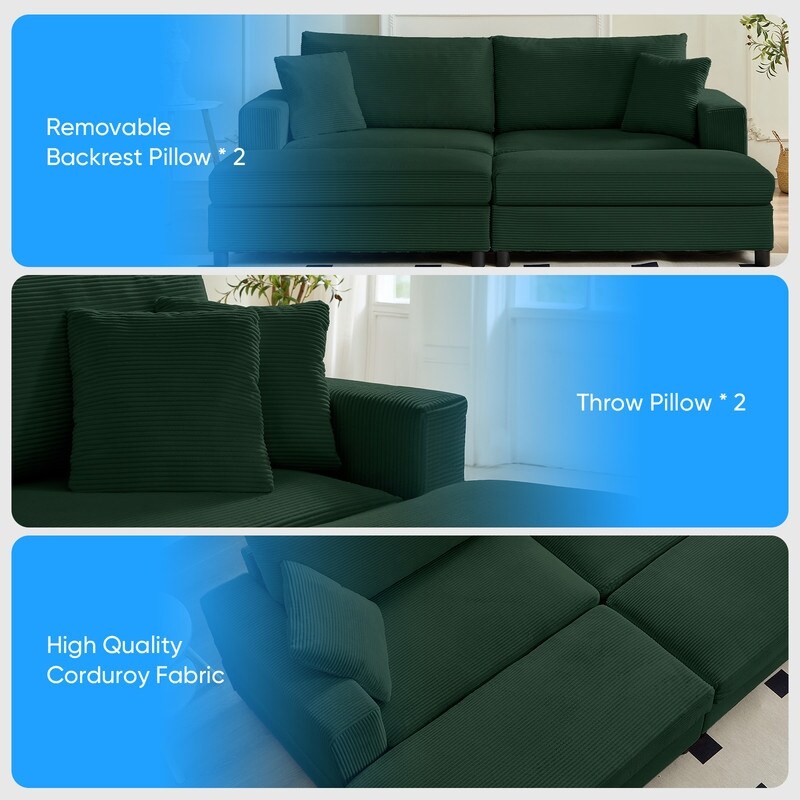 Canapé-lit confortable en velours côtelé Mixoy avec siège profond et pouf de rangement, canapé-lit 1 place/causeuse rembourré