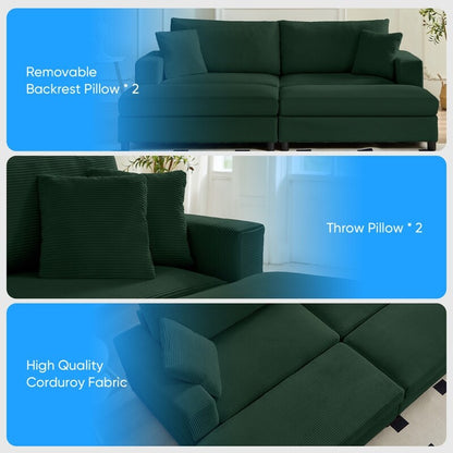 Canapé-lit confortable en velours côtelé Mixoy avec siège profond et pouf de rangement, canapé-lit 1 place/causeuse rembourré