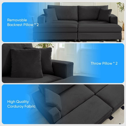 Canapé-lit confortable en velours côtelé Mixoy avec siège profond et pouf de rangement, canapé-lit 1 place/causeuse rembourré