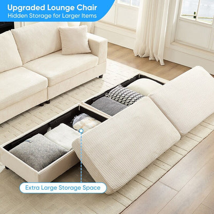 Canapé-lit confortable en velours côtelé Mixoy avec siège profond et pouf de rangement, canapé-lit 1 place/causeuse rembourré