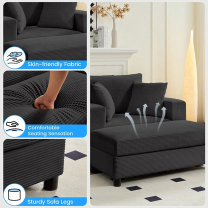 Canapé-lit confortable en velours côtelé Mixoy avec siège profond et pouf de rangement, canapé-lit 1 place/causeuse rembourré