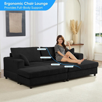 Canapé-lit confortable en velours côtelé Mixoy avec siège profond et pouf de rangement, canapé-lit 1 place/causeuse rembourré