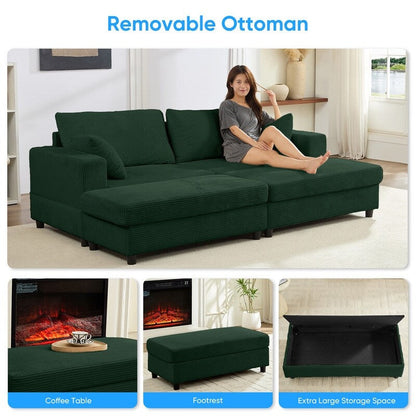 Canapé-lit confortable en velours côtelé Mixoy avec siège profond et pouf de rangement, canapé-lit 1 place/causeuse rembourré