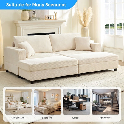 Canapé-lit confortable en velours côtelé Mixoy avec siège profond et pouf de rangement, canapé-lit 1 place/causeuse rembourré