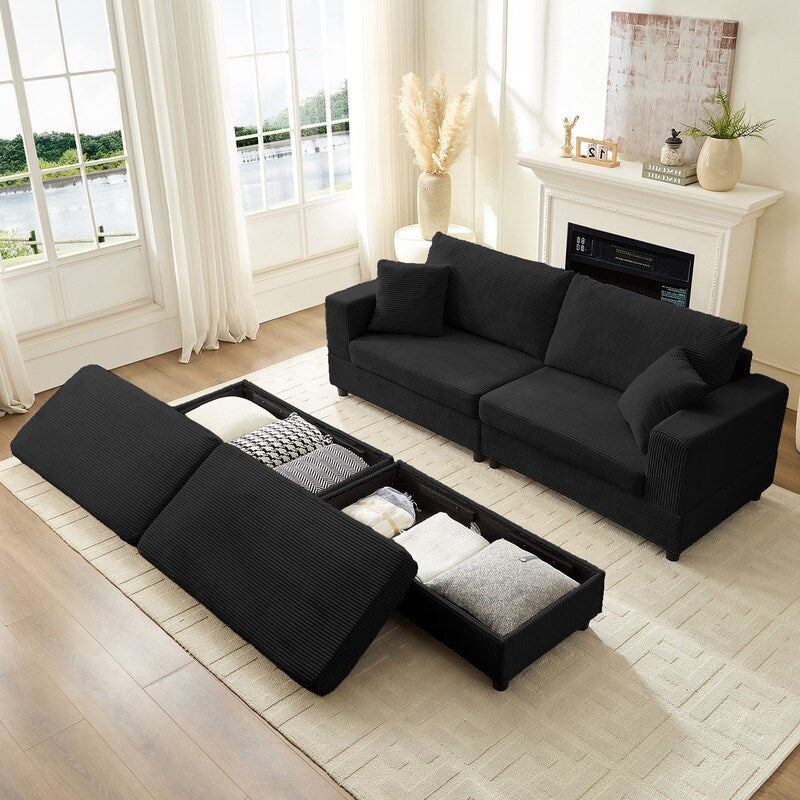 Canapé-lit confortable en velours côtelé Mixoy avec siège profond et pouf de rangement, canapé-lit 1 place/causeuse rembourré