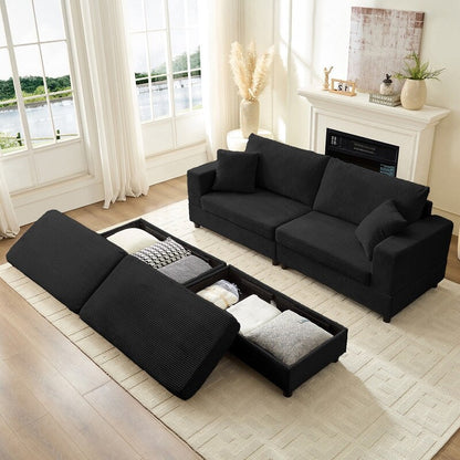 Canapé-lit confortable en velours côtelé Mixoy avec siège profond et pouf de rangement, canapé-lit 1 place/causeuse rembourré