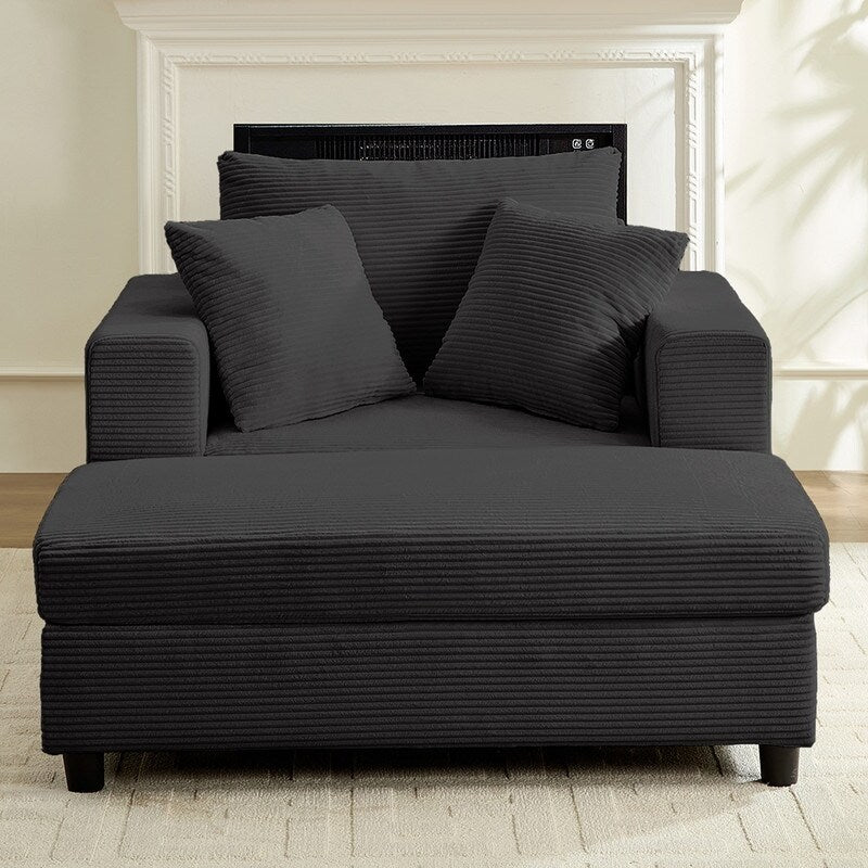 Canapé-lit confortable en velours côtelé Mixoy avec siège profond et pouf de rangement, canapé-lit 1 place/causeuse rembourré