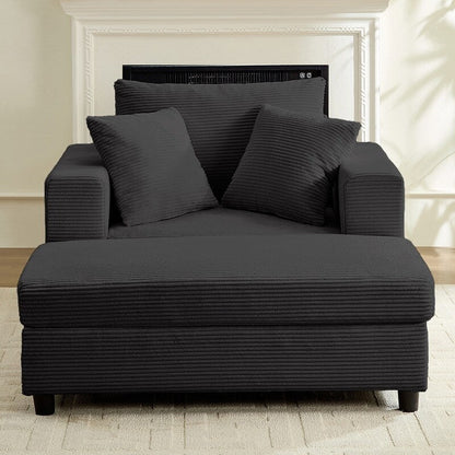 Canapé-lit confortable en velours côtelé Mixoy avec siège profond et pouf de rangement, canapé-lit 1 place/causeuse rembourré