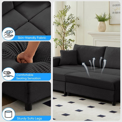 Canapé-lit confortable en velours côtelé Mixoy avec siège profond et pouf de rangement, canapé-lit 1 place/causeuse rembourré