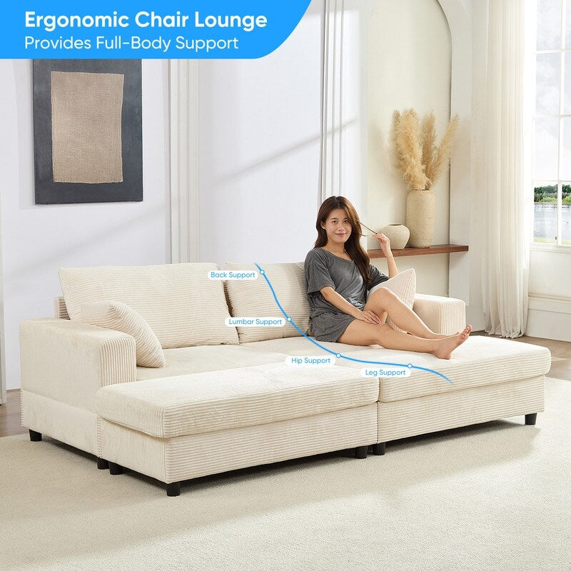 Canapé-lit confortable en velours côtelé Mixoy avec siège profond et pouf de rangement, canapé-lit 1 place/causeuse rembourré