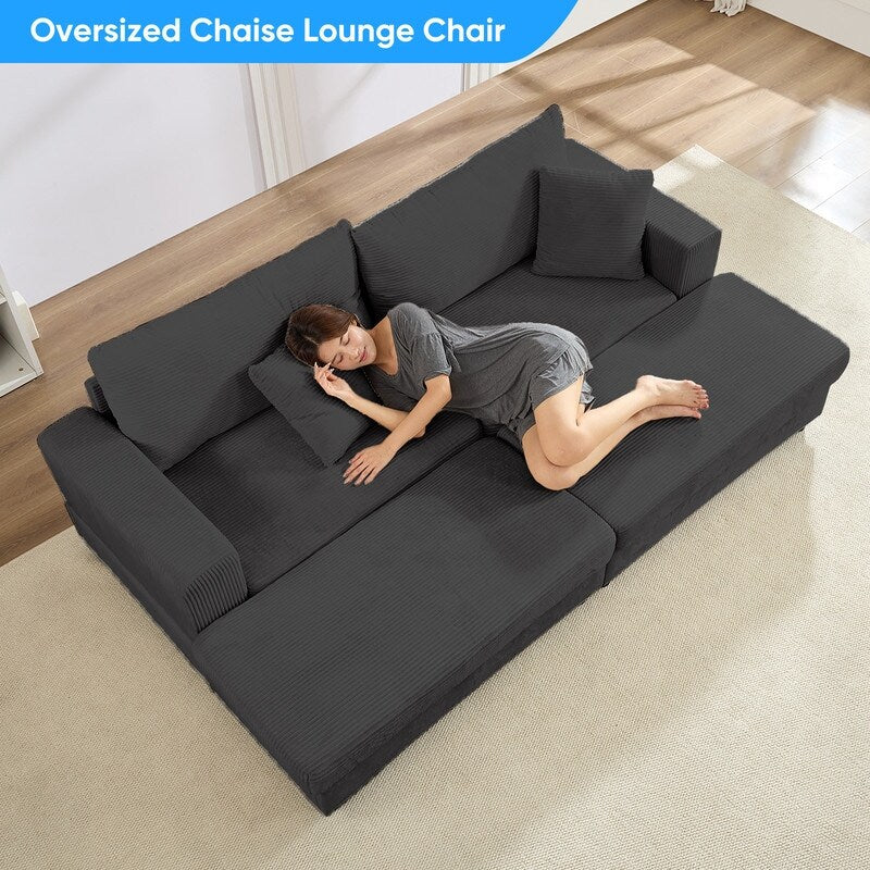 Canapé-lit confortable en velours côtelé Mixoy avec siège profond et pouf de rangement, canapé-lit 1 place/causeuse rembourré