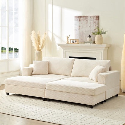 Canapé-lit confortable en velours côtelé Mixoy avec siège profond et pouf de rangement, canapé-lit 1 place/causeuse rembourré