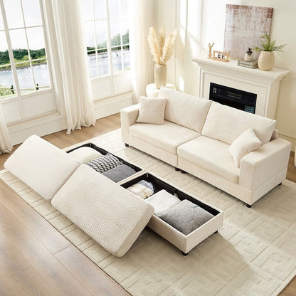 Canapé-lit confortable en velours côtelé Mixoy avec siège profond et pouf de rangement, canapé-lit 1 place/causeuse rembourré