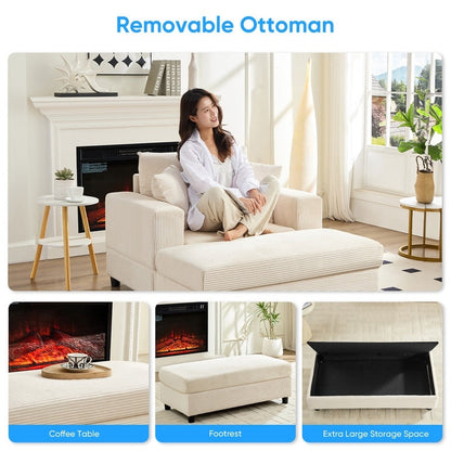 Canapé-lit confortable en velours côtelé Mixoy avec siège profond et pouf de rangement, canapé-lit 1 place/causeuse rembourré