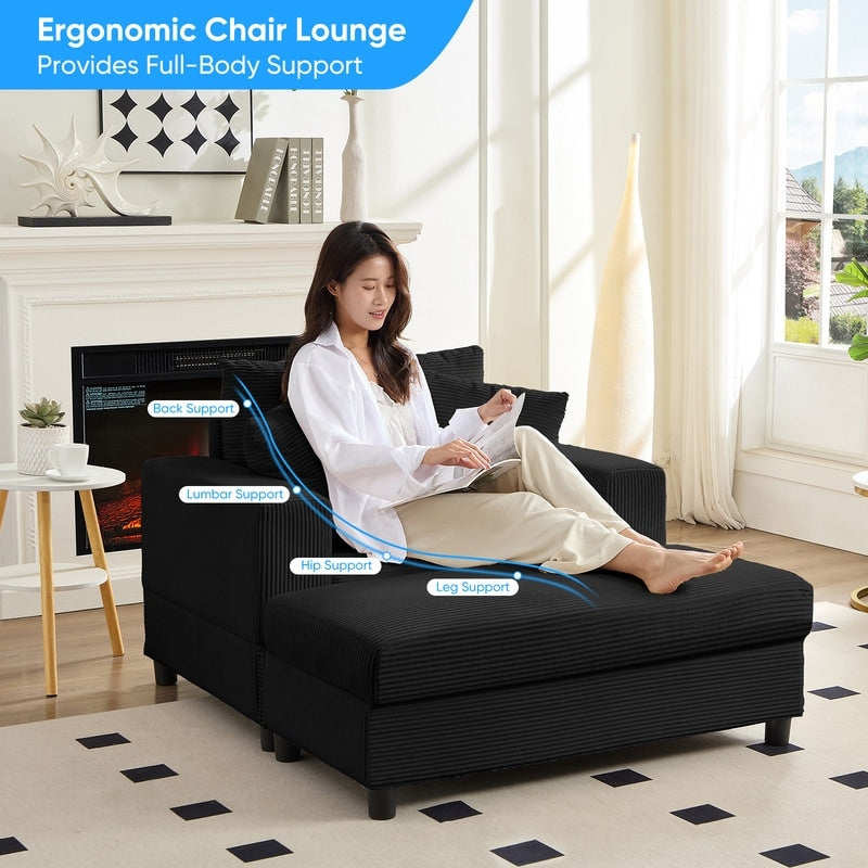 Canapé-lit confortable en velours côtelé Mixoy avec siège profond et pouf de rangement, canapé-lit 1 place/causeuse rembourré