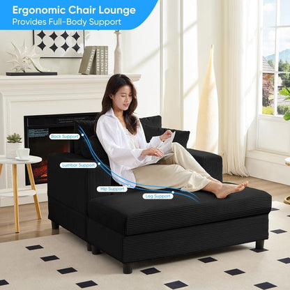 Canapé-lit confortable en velours côtelé Mixoy avec siège profond et pouf de rangement, canapé-lit 1 place/causeuse rembourré