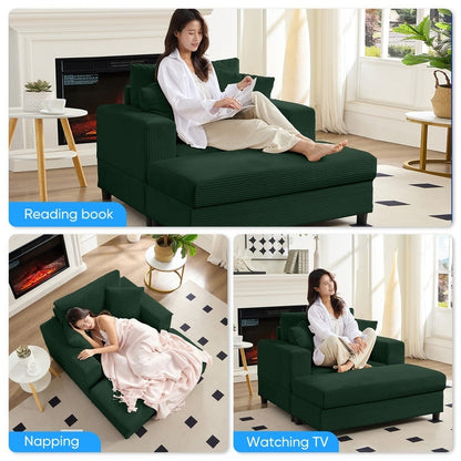 Canapé-lit confortable en velours côtelé Mixoy avec siège profond et pouf de rangement, canapé-lit 1 place/causeuse rembourré