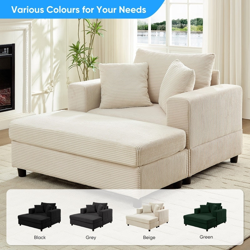 Canapé-lit confortable en velours côtelé Mixoy avec siège profond et pouf de rangement, canapé-lit 1 place/causeuse rembourré