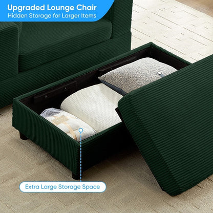 Canapé-lit confortable en velours côtelé Mixoy avec siège profond et pouf de rangement, canapé-lit 1 place/causeuse rembourré