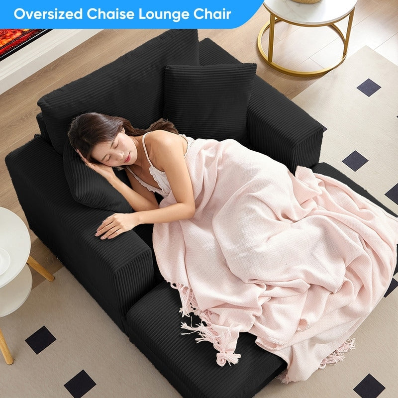 Canapé-lit confortable en velours côtelé Mixoy avec siège profond et pouf de rangement, canapé-lit 1 place/causeuse rembourré