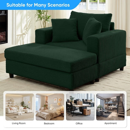 Canapé-lit confortable en velours côtelé Mixoy avec siège profond et pouf de rangement, canapé-lit 1 place/causeuse rembourré