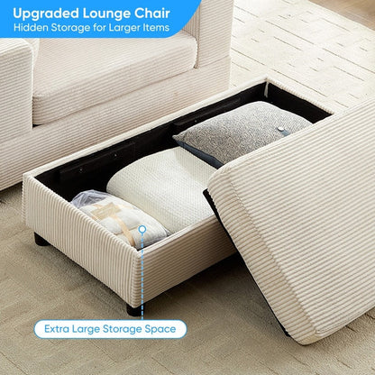 Canapé-lit confortable en velours côtelé Mixoy avec siège profond et pouf de rangement, canapé-lit 1 place/causeuse rembourré