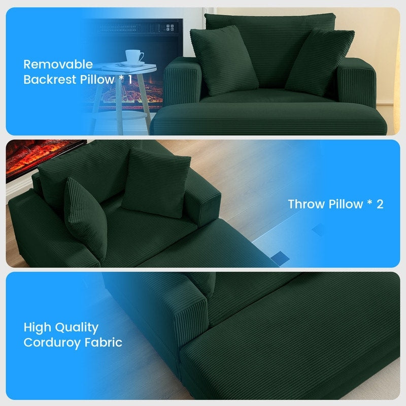 Canapé-lit confortable en velours côtelé Mixoy avec siège profond et pouf de rangement, canapé-lit 1 place/causeuse rembourré