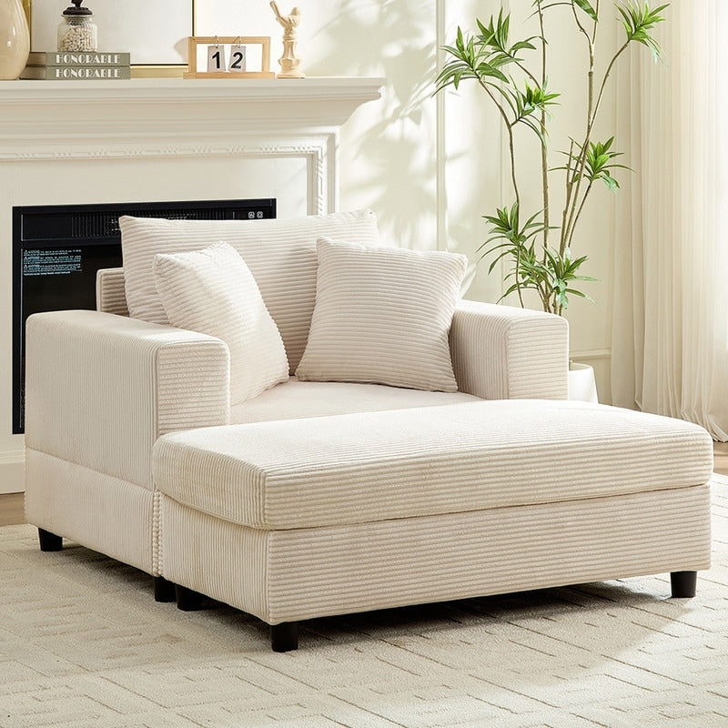 Canapé-lit confortable en velours côtelé Mixoy avec siège profond et pouf de rangement, canapé-lit 1 place/causeuse rembourré