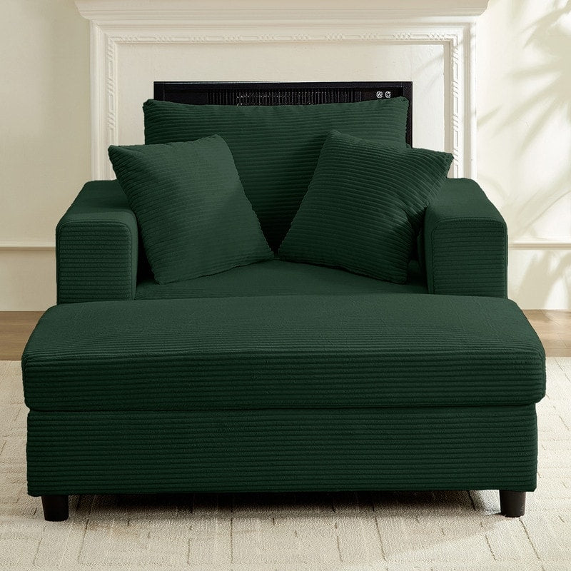 Canapé-lit confortable en velours côtelé Mixoy avec siège profond et pouf de rangement, canapé-lit 1 place/causeuse rembourré